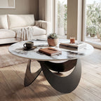 Coffee Table Sintered Stone Top Adjustable Foot Pads Modern Centre Table for Living Room White and Black