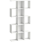 5-Tier Bookshelf, S Shaped Geometric Bookcase with 15 Compartments, White Wood Effect