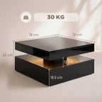LED Coffee Table with Storage, 2-Tier Modern Centre Table with Open Shelf and Remote for Living Room, High Gloss Black
