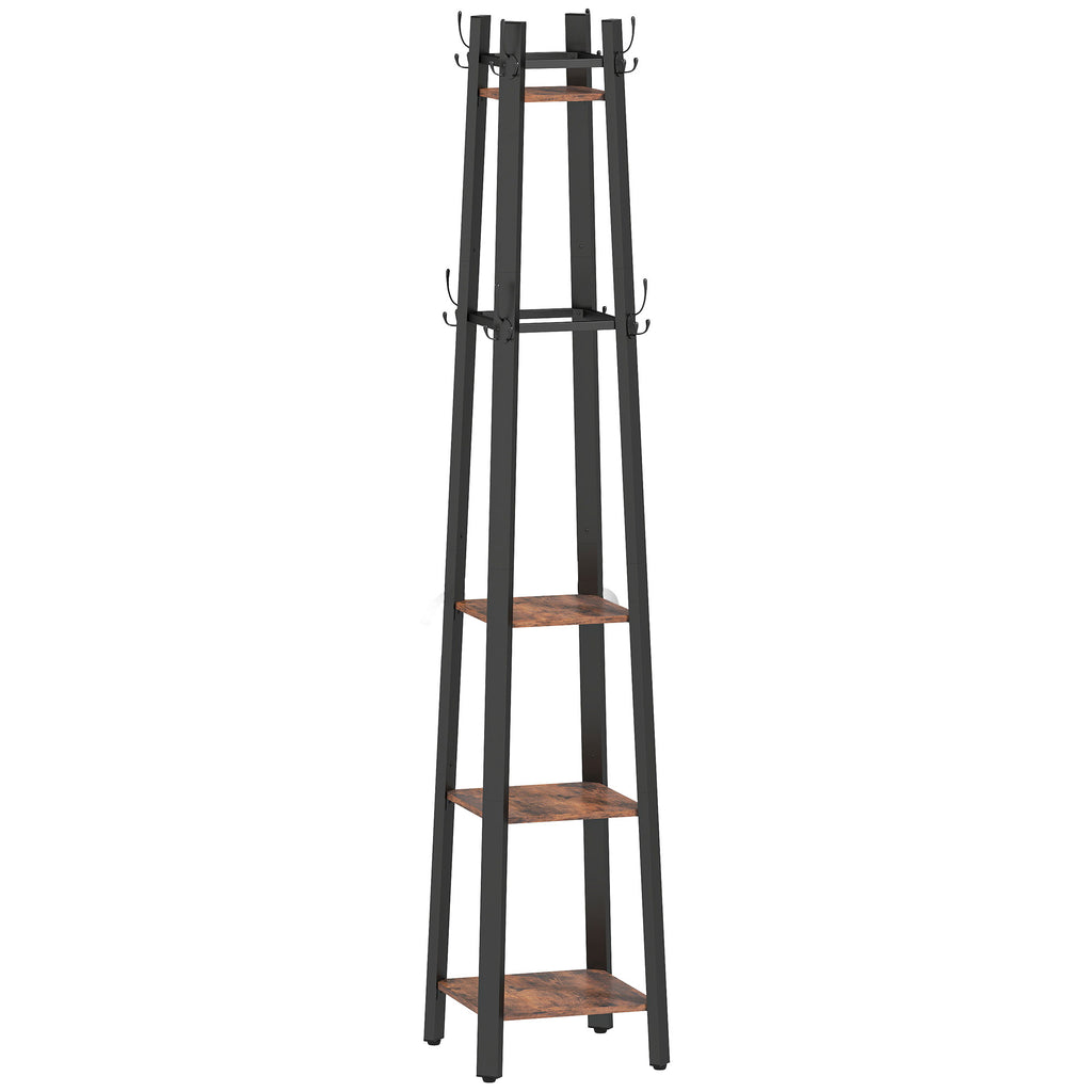 Industrial-Style Four Shelf Coat Stand - Brown/Black