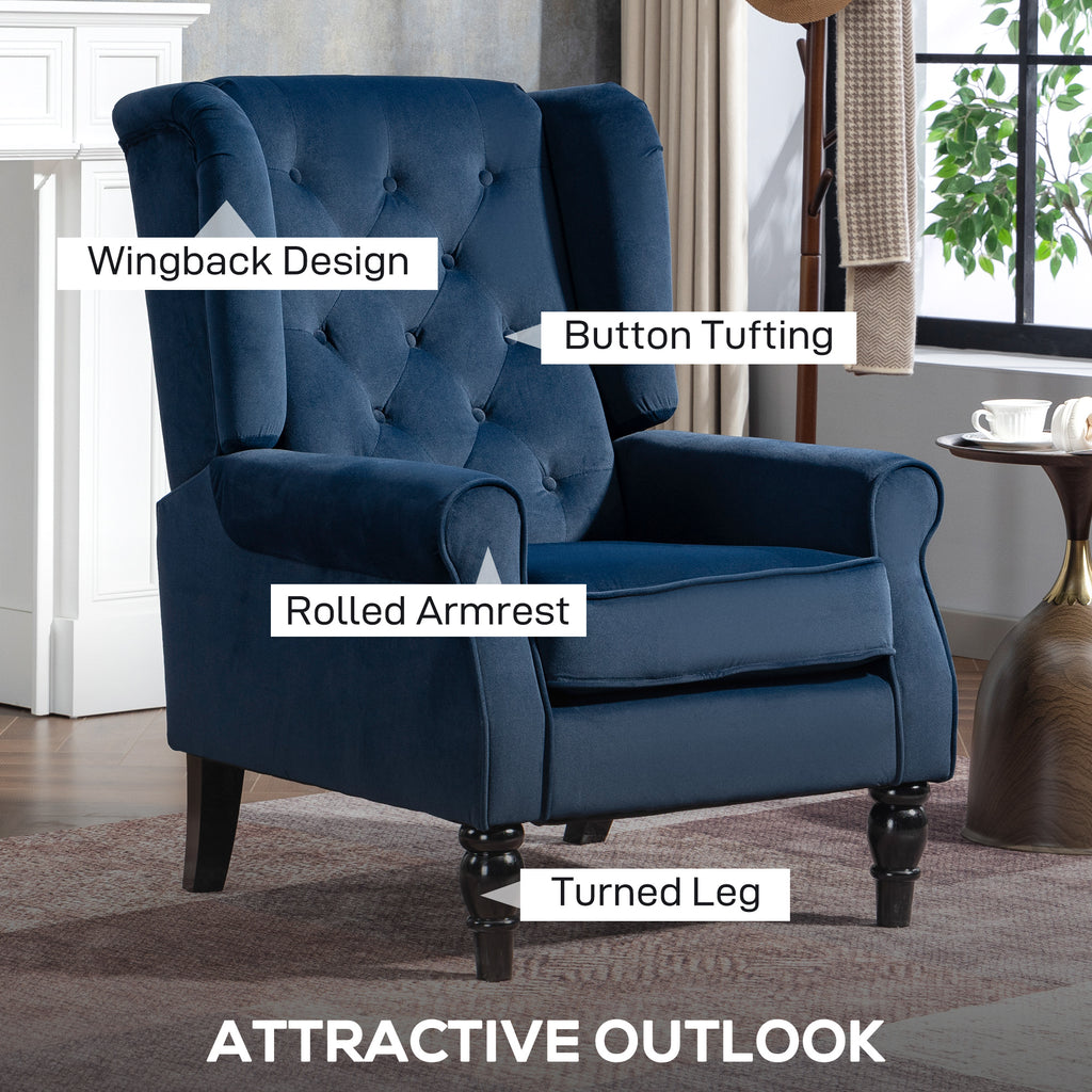 Wingback Accent Chair, Retro Upholstered Button Tufted Occasional Chair for Living Room and Bedroom, Dark Blue