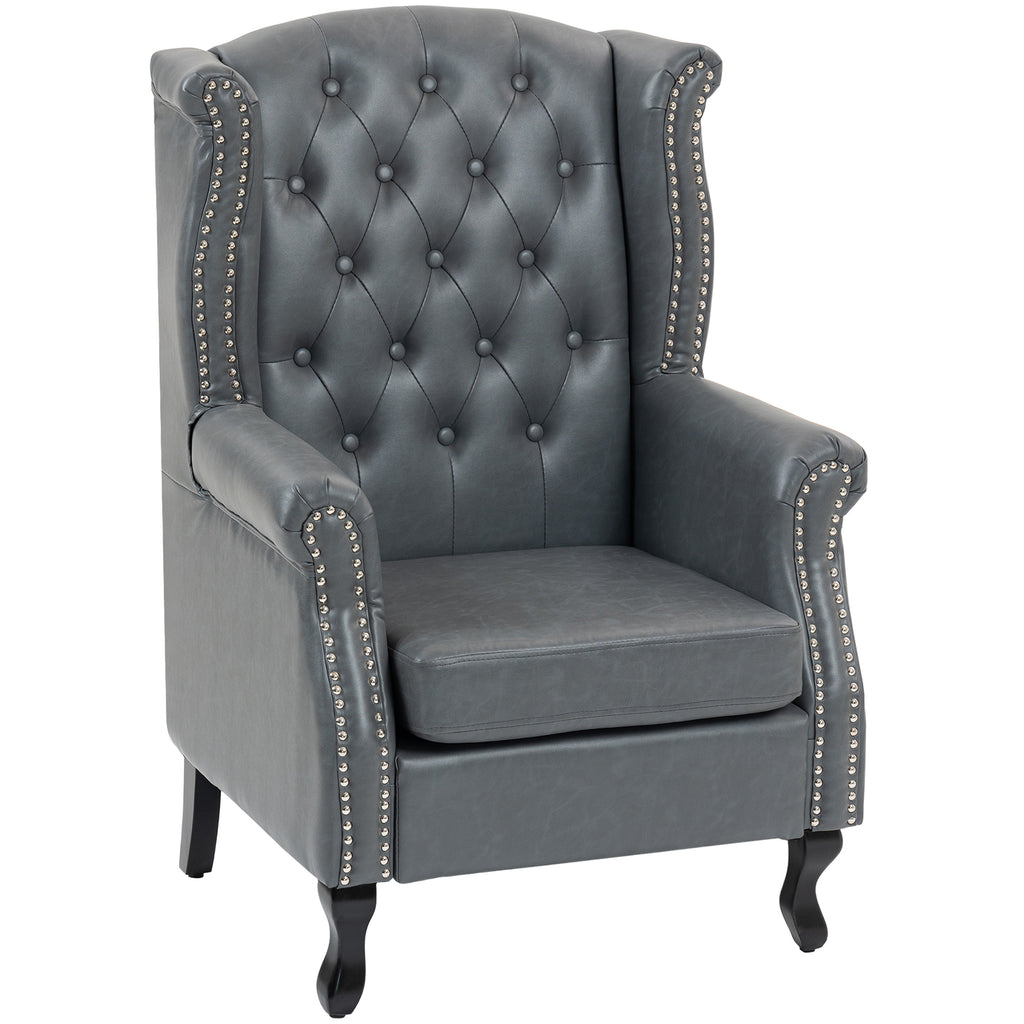 Wingback Accent Chair Tufted Chesterfield-style Armchair with Nail Head Trim for Living Room Bedroom Grey