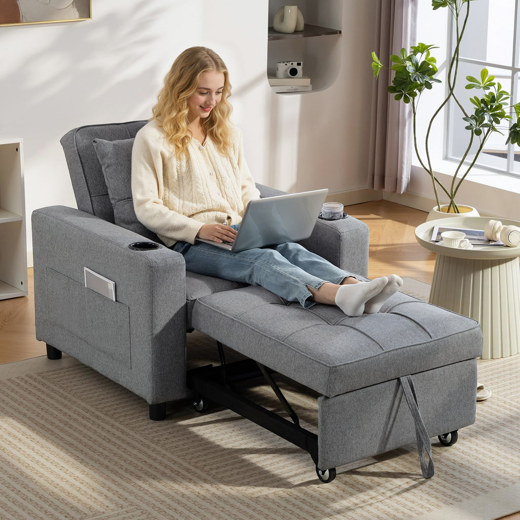 3-in-1 Single Sofa Bed, Convertible Sleeper Chair Bed - Dark Grey