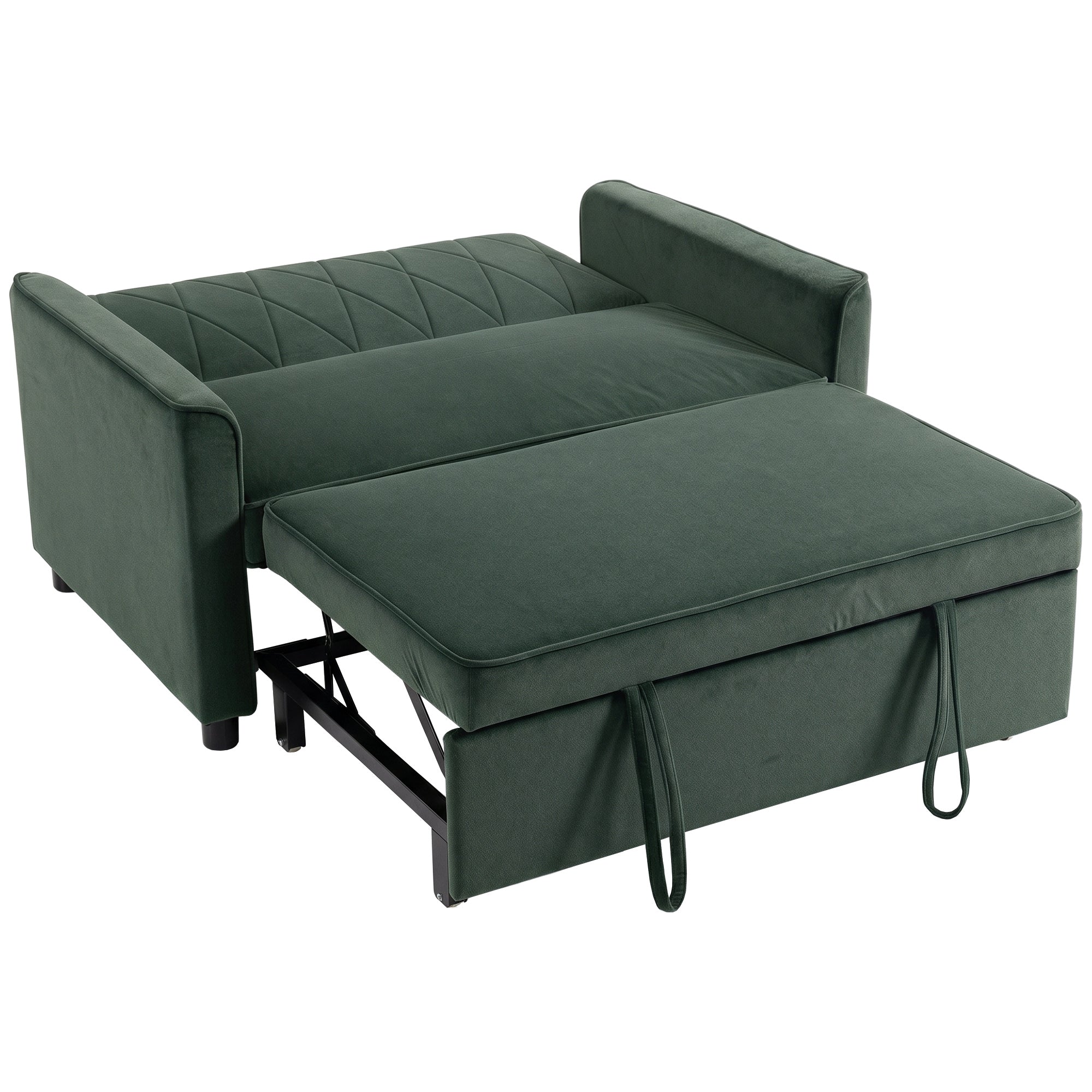 2 Seater Sofa Bed, 3-in-1 Convertible Pull Out Sleeper Sofa with Click-Clack Adjustable Backrest, Dark Green