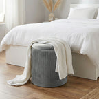 Storage Ottoman Modern Velvet Round Foot Stool for Living Room Bedroom 45 cm Grey