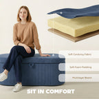 Storage Ottoman, Corduroy Upholstered Ottoman Storage Box with Padded Seat, 105 x 51 x 49 cm, Blue