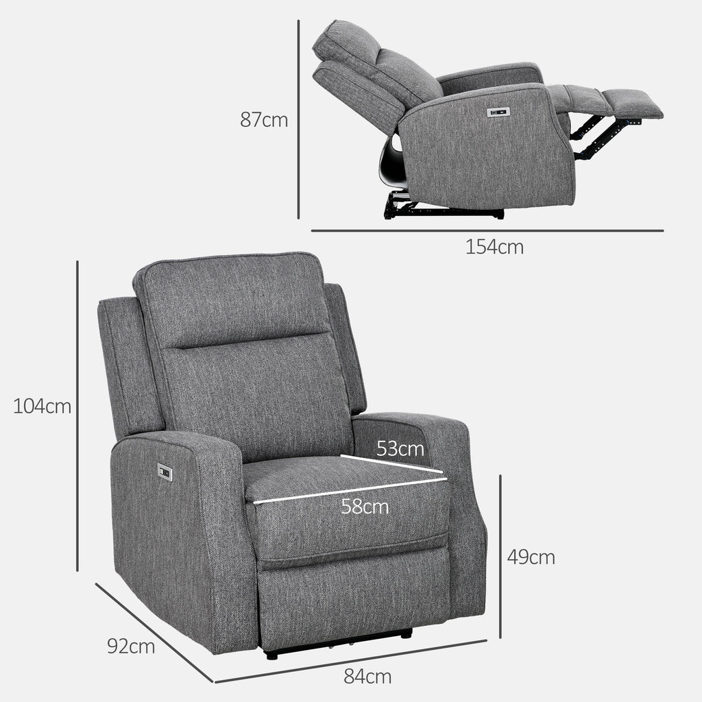HOMCOM 150Â° Electric Reclining Chair, with USB port and Footrest - Charcoal Grey