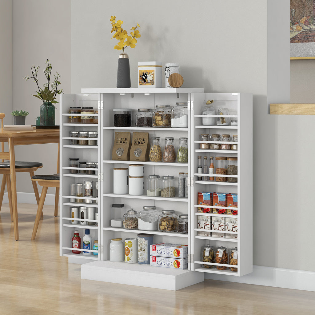 HOMCOM Freestanding Kitchen Pantry Cupboard with Adjustable Shelves & Door Racks - White