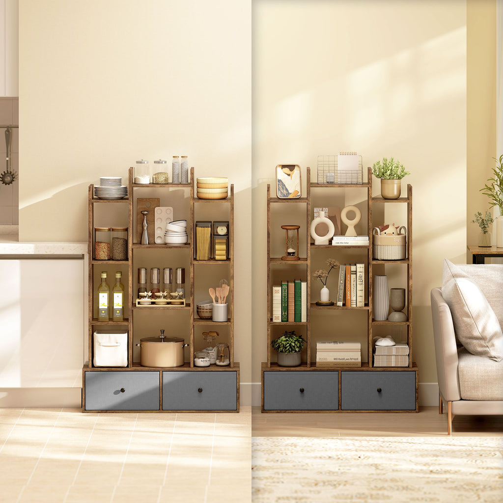 12 Shelf Storage Unit, with Drawers - Brown