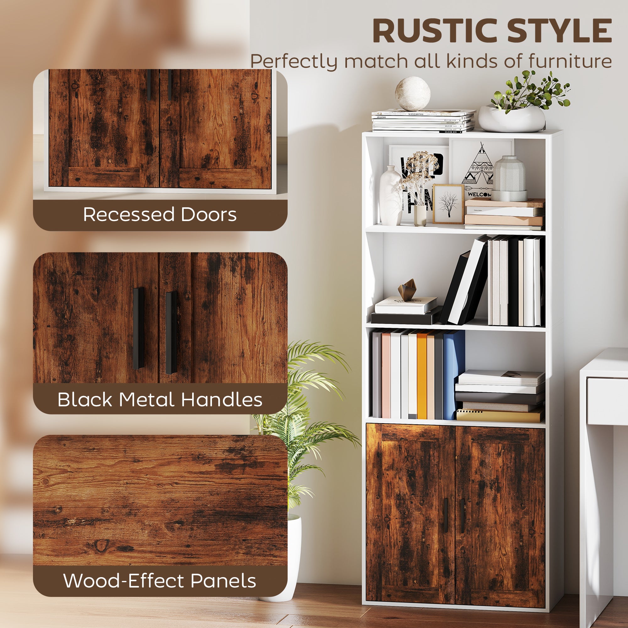 5-Tier Bookcase with Adjustable Shelf - Rustic Brown
