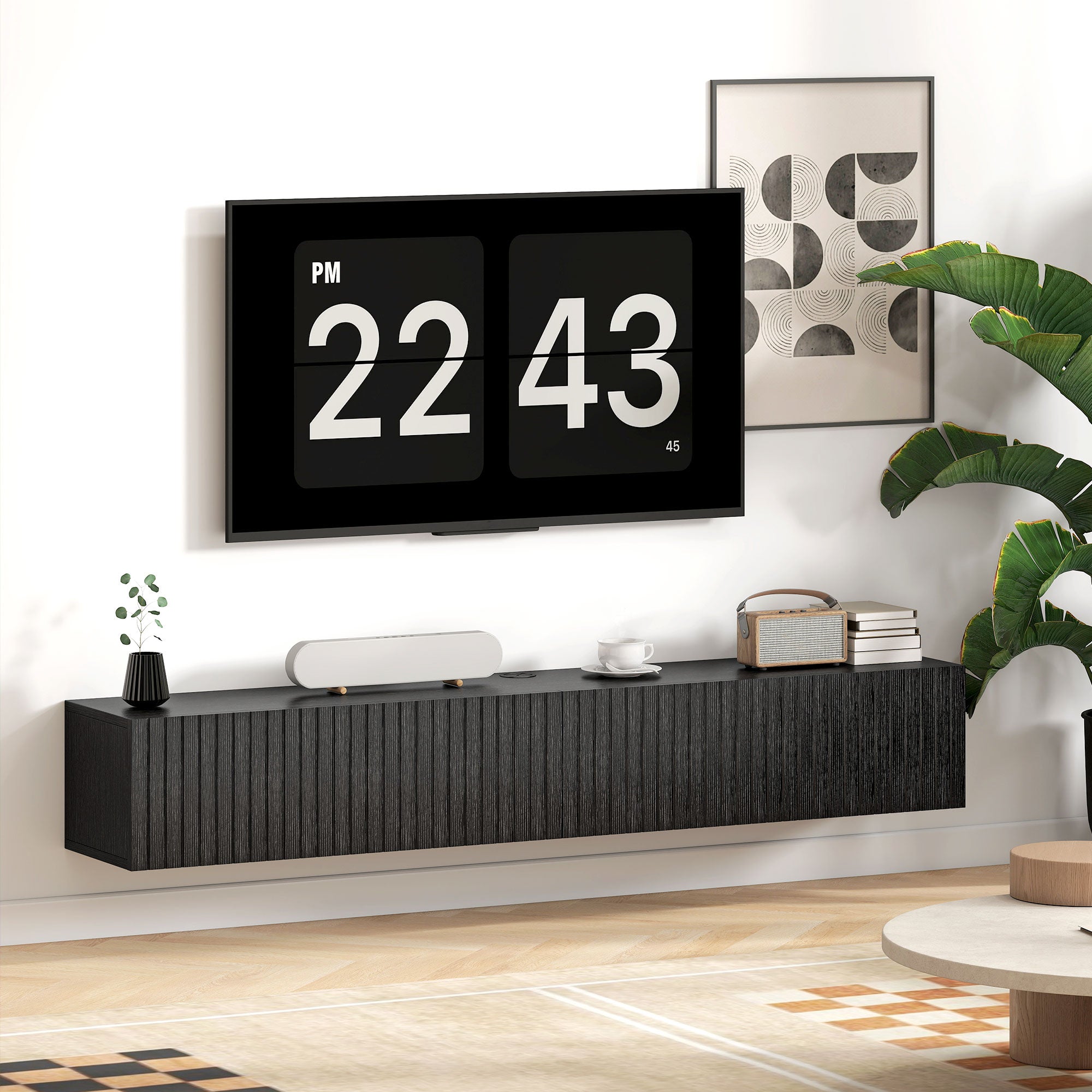 140cm Floating TV Stand, Wall Mount TV Unit with Cable Management Hole, Fits up to 72" TV, Black
