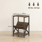 Narrow Side Table, End Table with 3-Tier Storage, V-Shaped Magazine Holder for Living Room, Bedroom, 40 x 30 x 61cm, Oak