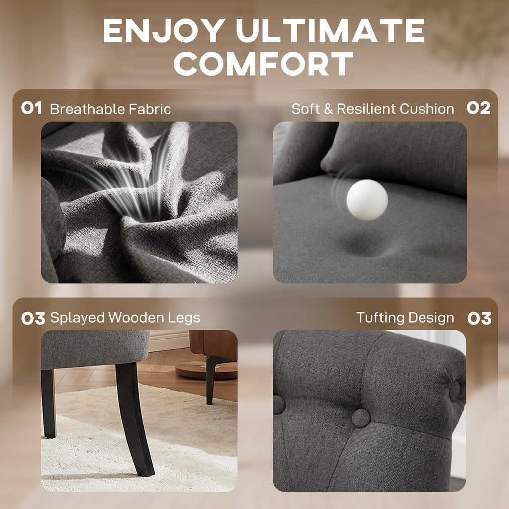 Fabric Single Sofa Dining Chair Tub Chair Upholstered W/ Pillow Solid Wood Leg Home Living Room Furniture Charcoal Grey