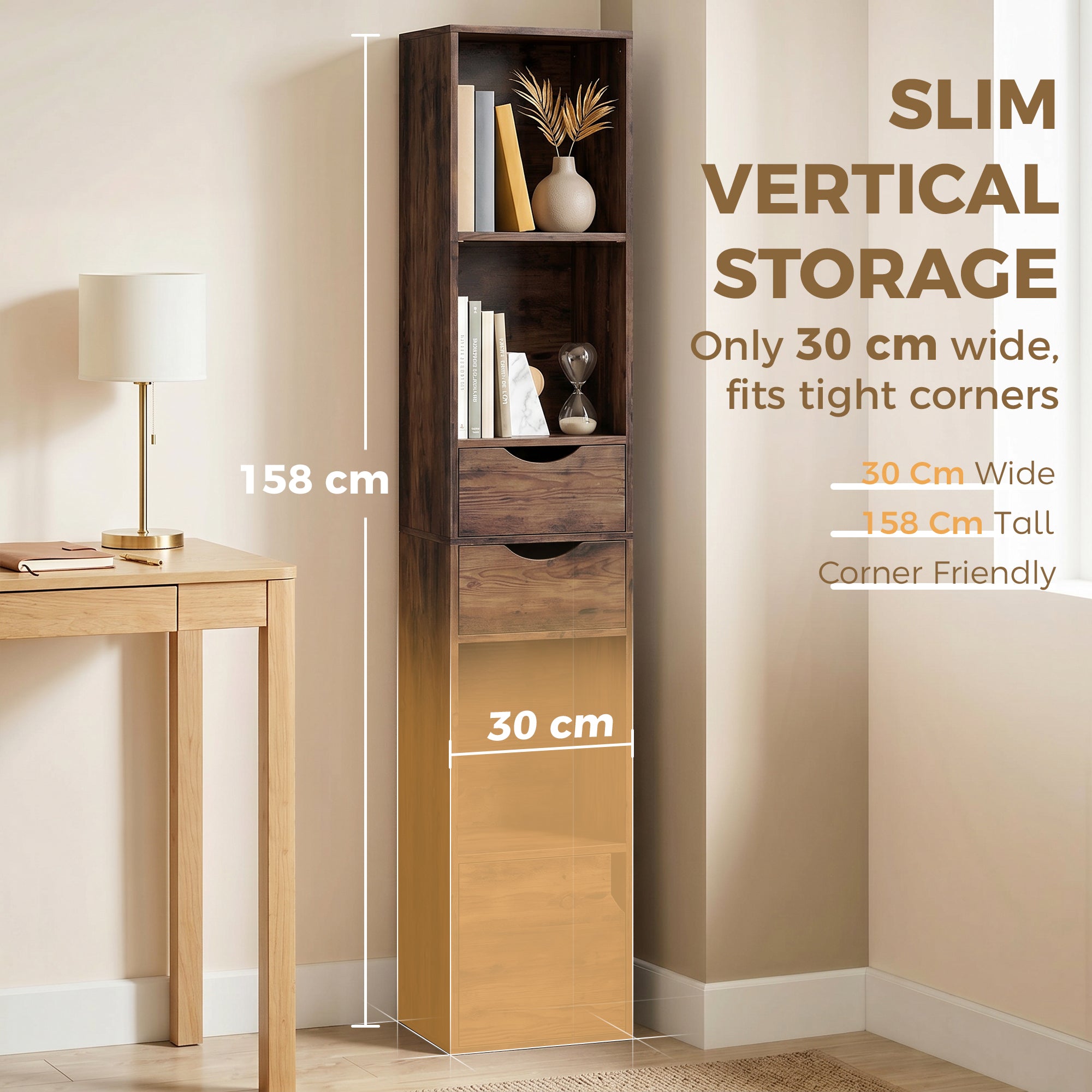 Bookcase with Drawers Adjustable Shelf Bookshelf with 2 Drawers and Cabinet 158 cm Rustic Brown