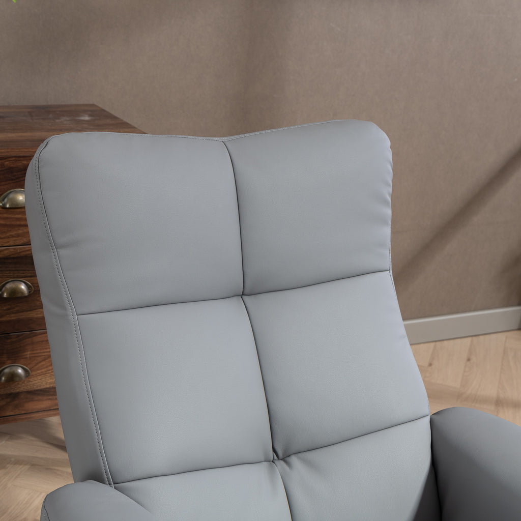 PU Leather Swivel Recliner Chair with Footstool, Wooden Base and Storage for Living Room, Light Grey
