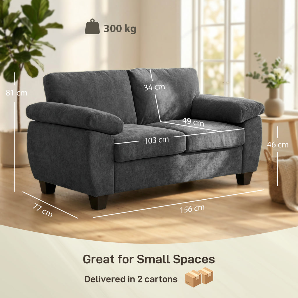 2 Seater Sofa, 156cm Chenille Loveseat Sofa, Dark Grey