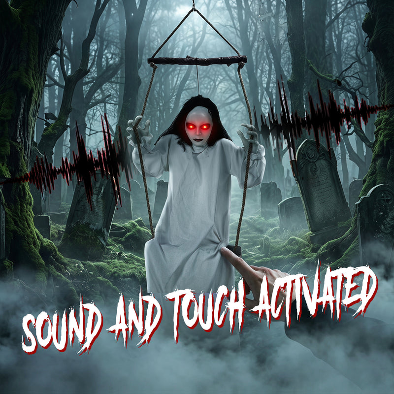 170cm Animated Hanging Swing Ghost with Glowing Eyes & Sound – image 5 of 9