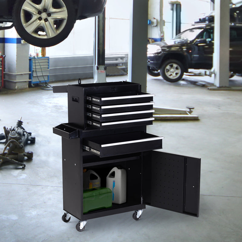 2-in-1 Rolling Tool Chest with 5 Drawers & Pegboard – Black – image 2 of 9