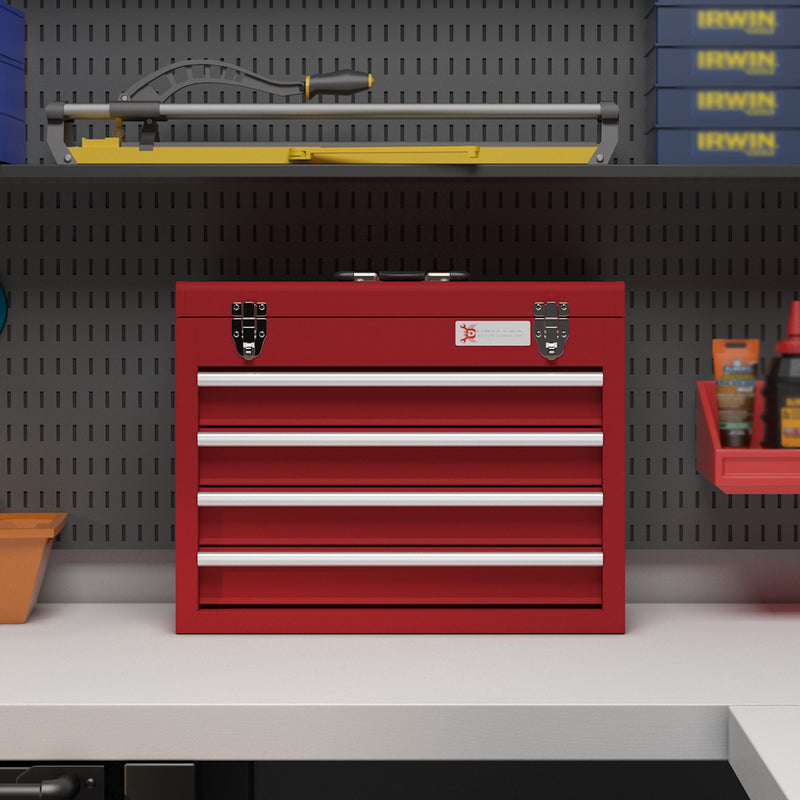 4-Drawer Metal Tool Box with Carry Handle – Red – image 6 of 9