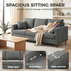 3 Seater Sofa with Wide Seat, Corduroy Fabric Couch with Deep Seat, Spring Cushion, Light Grey