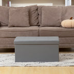 Storage Ottoman Bench, 89L PU Leather Folding Foot Rest Stool, End of Bed Bench, Easy Assembly, for Living Room, Bedroom, Entryway, Grey