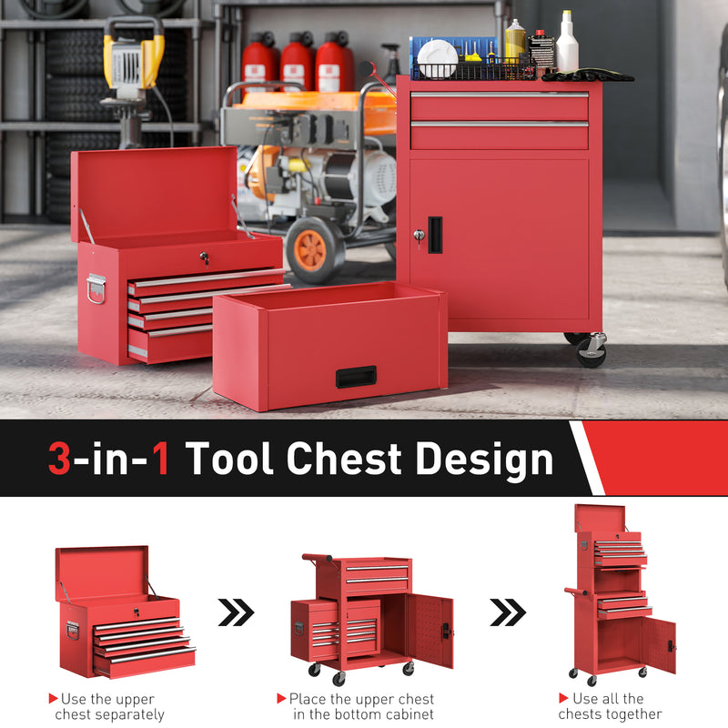 Three-Part Locking Steel Tool Chest on Wheels – Red – image 5 of 9