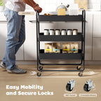 HOMCOM 3-Tier Storage Trolley on Wheels with Mesh Baskets - Black