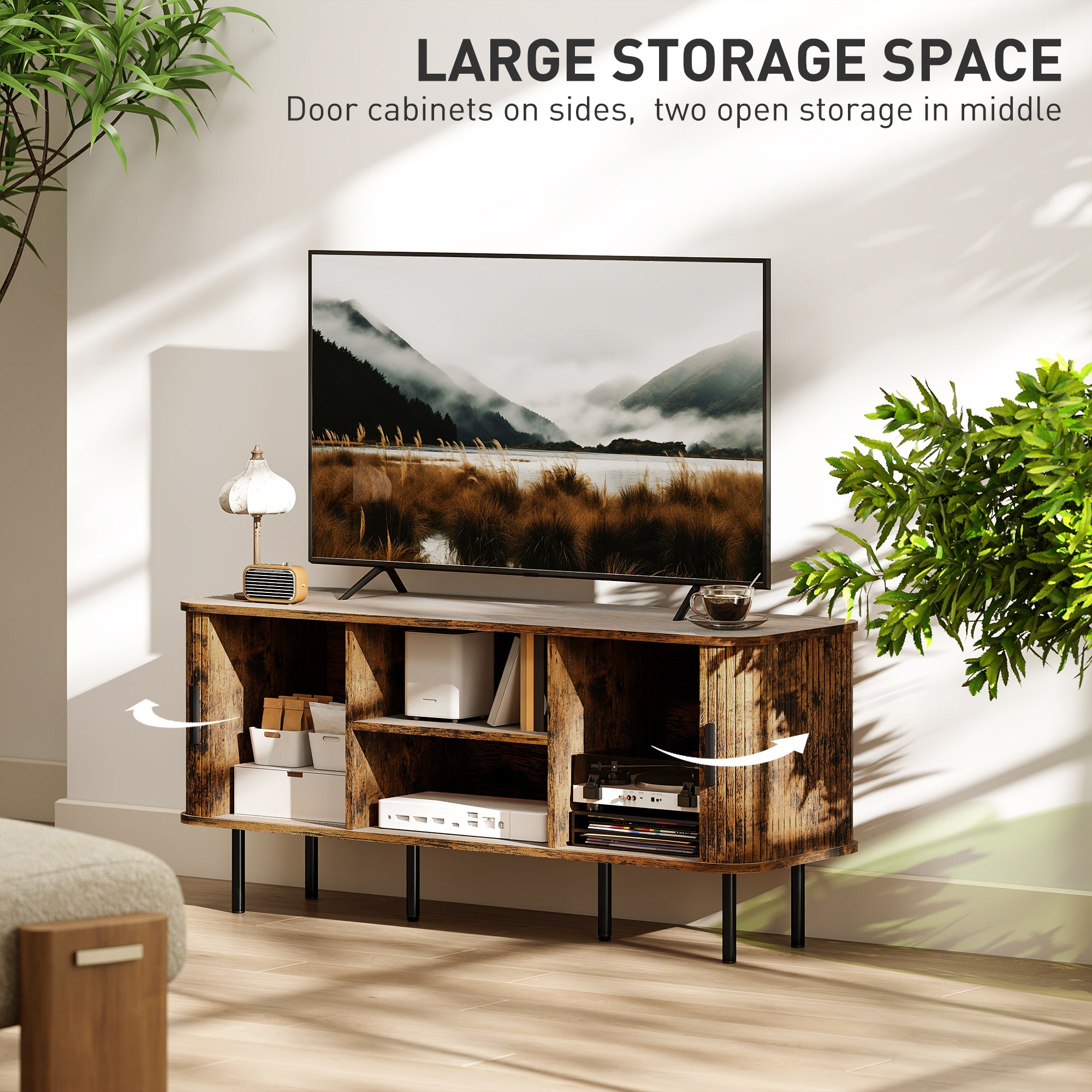 TV Stand Cabinet for TVs up to 55 Inches, TV Unit with Storage Shelves and Cupboard for Living Room, Rustic Brown