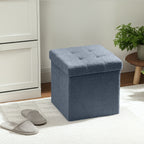Foldable Sherpa Fleece Storage Ottoman - Blue