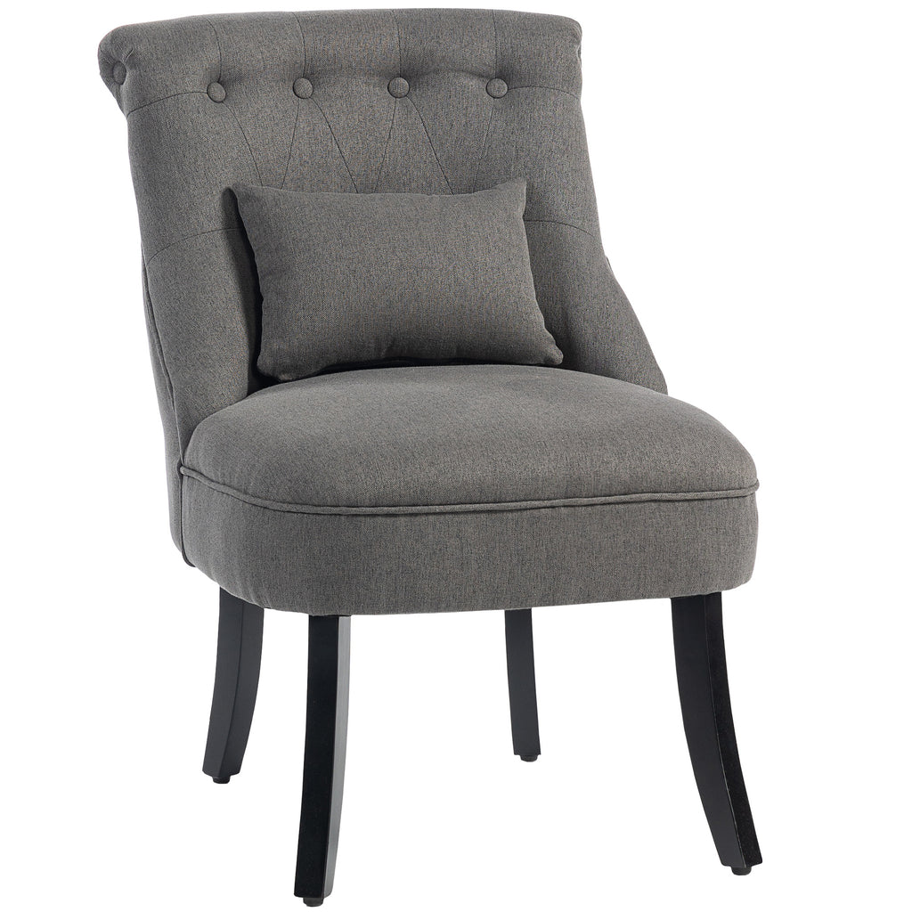 Fabric Single Sofa Dining Chair Tub Chair Upholstered W/ Pillow Solid Wood Leg Home Living Room Furniture Charcoal Grey