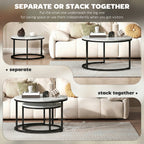 Set of Two Marble-Effect Stacking Tables - White