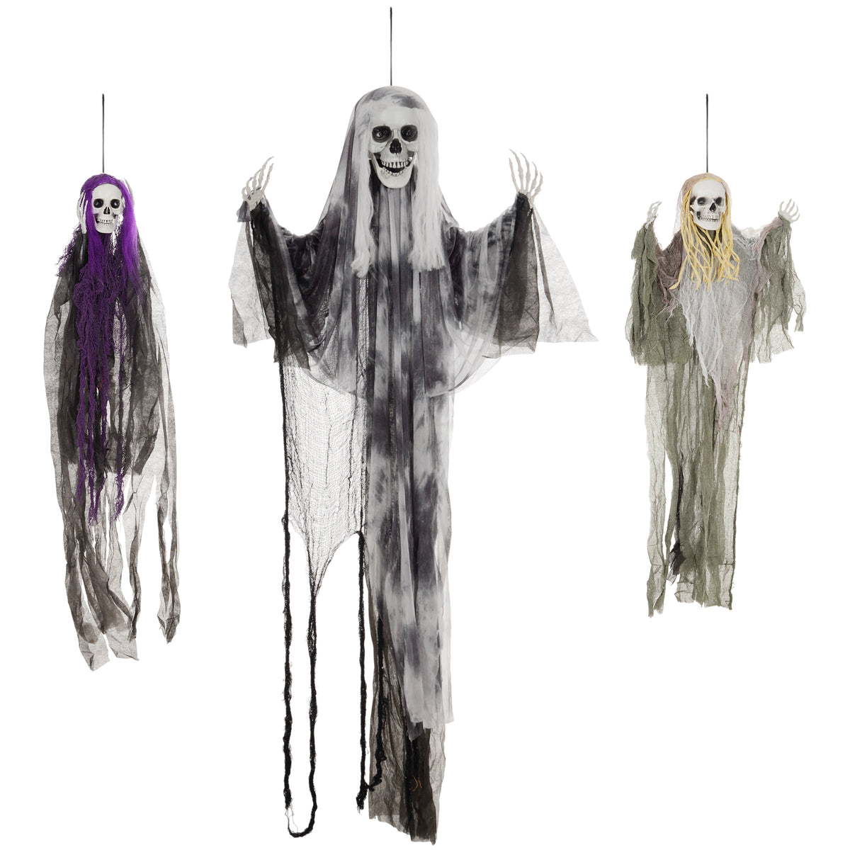 Set of 3 Hanging Skeleton Ghost Decorations – 90/110/170cm – image 1 of 9