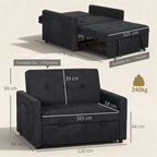 Loveseat Sofa Bed, Convertible Bed Settee with 2 Pillows, Side Pockets, Black