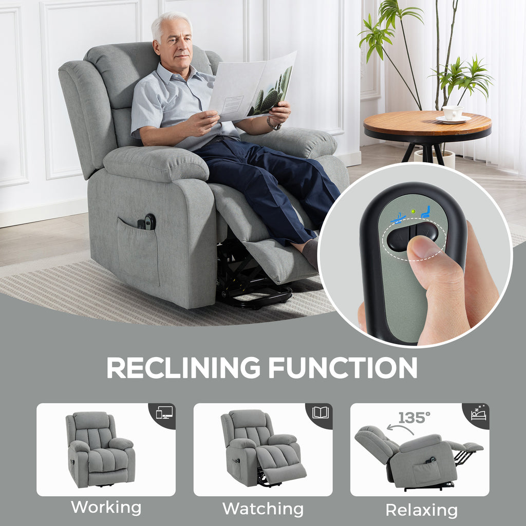 Power Lift Recliner Chair with Vibration Massage, Lift Chair for Elderly with Footrest, Remote, Side Pocket, Light Grey