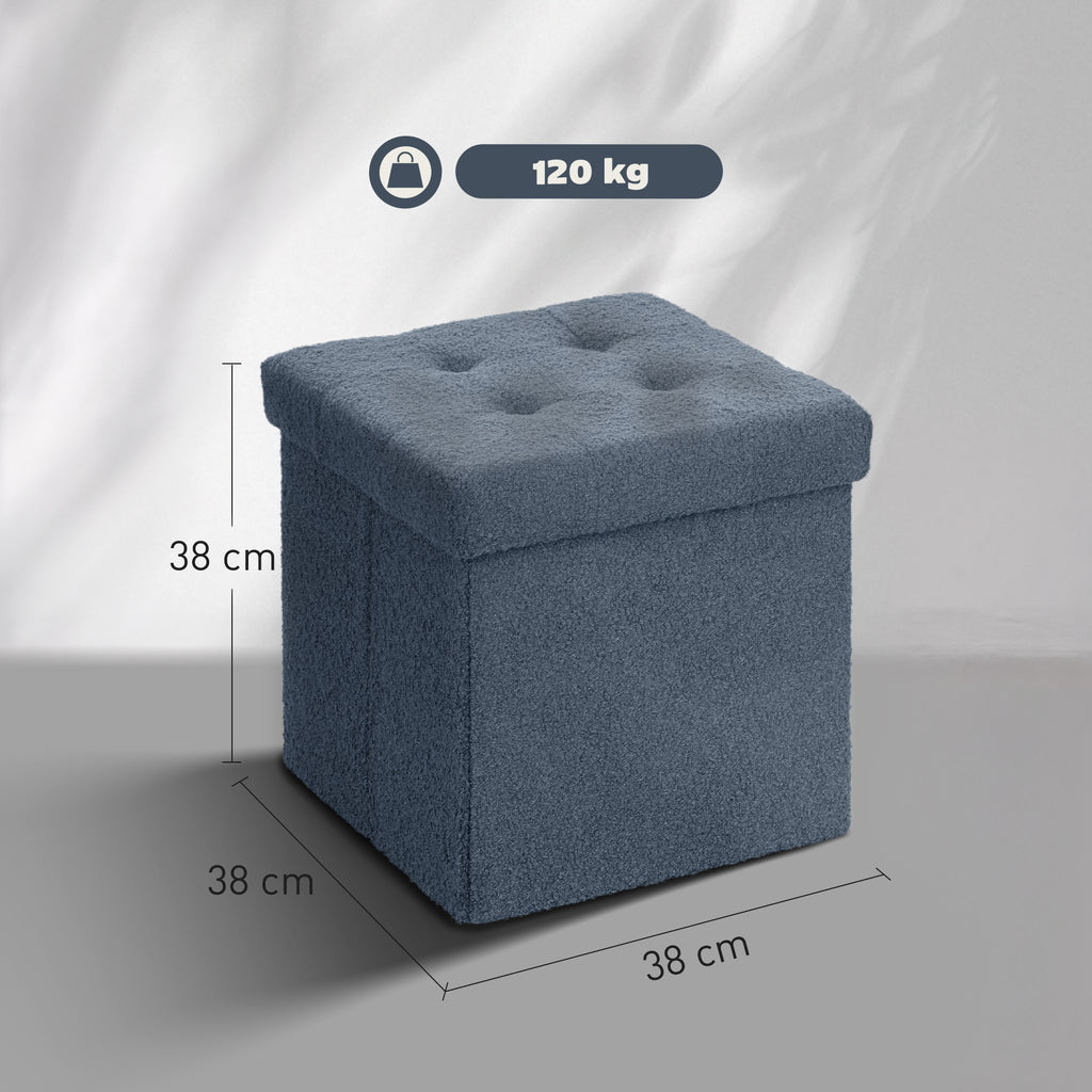 Foldable Sherpa Fleece Storage Ottoman - Blue