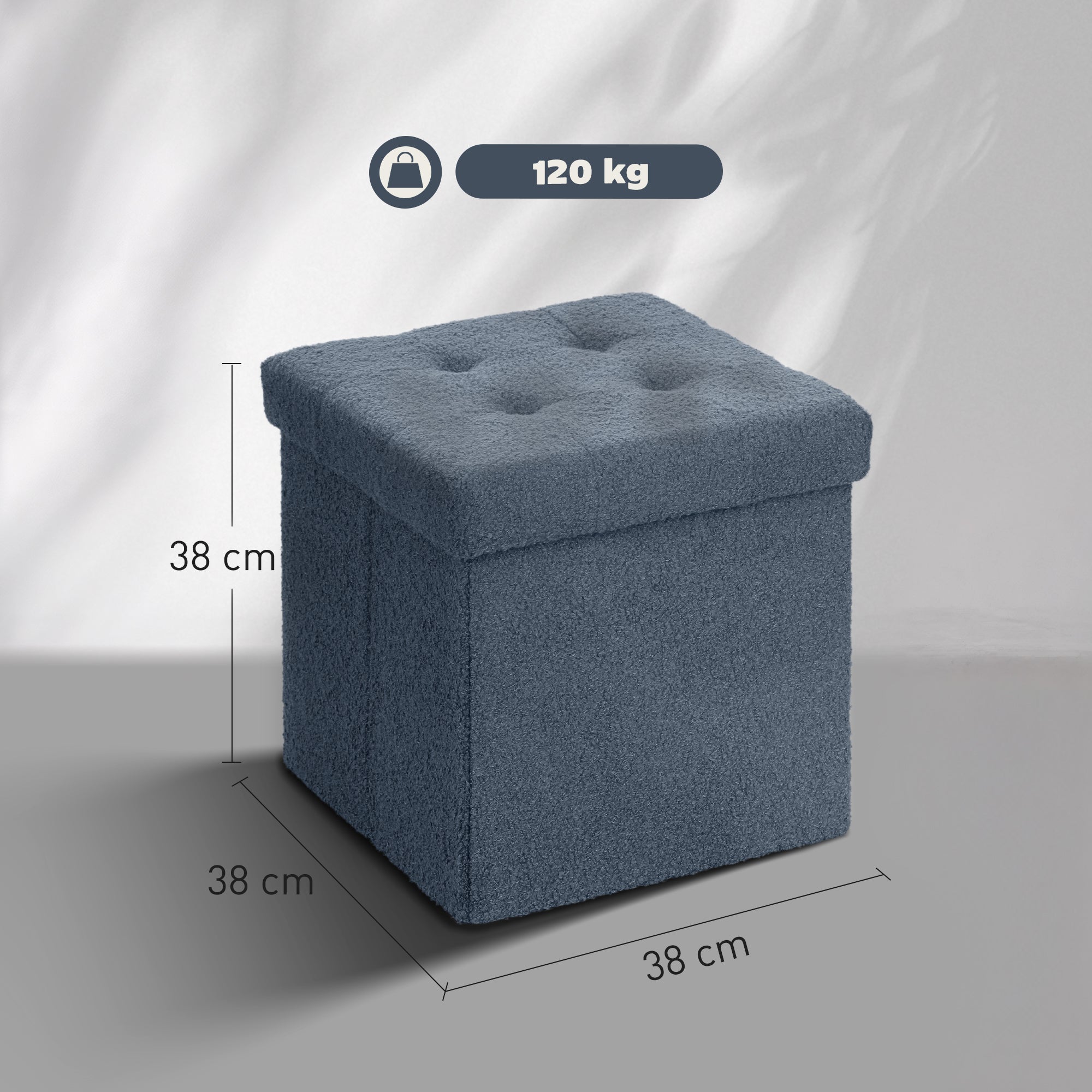 Foldable Sherpa Fleece Storage Ottoman - Blue