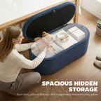 Storage Ottoman, Corduroy Upholstered Ottoman Storage Box with Padded Seat, 105 x 51 x 49 cm, Blue