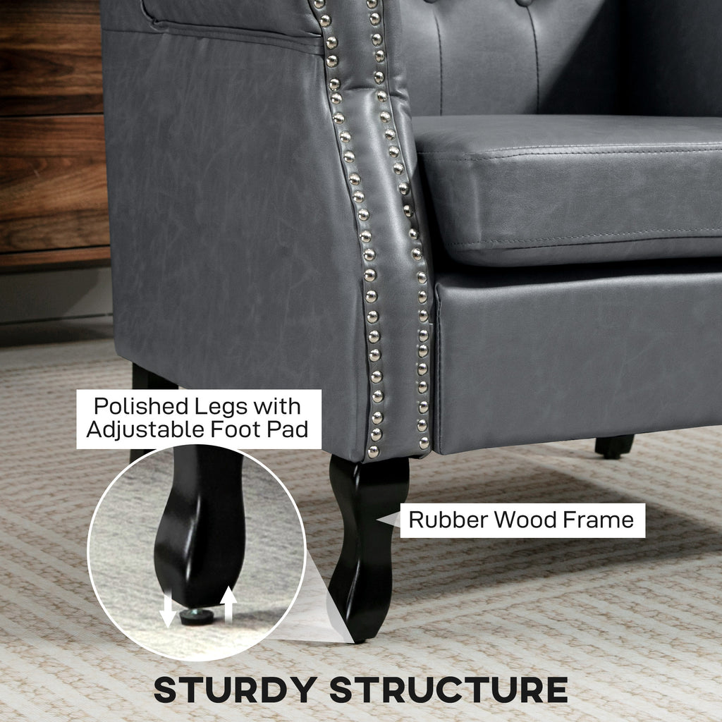 Wingback Accent Chair Tufted Chesterfield-style Armchair with Nail Head Trim for Living Room Bedroom Grey