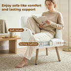 Lounge Chair Velvet Upholstered Armchair with Spring Cushion for Living Room Bedroom Cream White