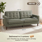 3 Seater Sofa Button Tufted Upholstered Couch with Wood Legs for Living Room, Green