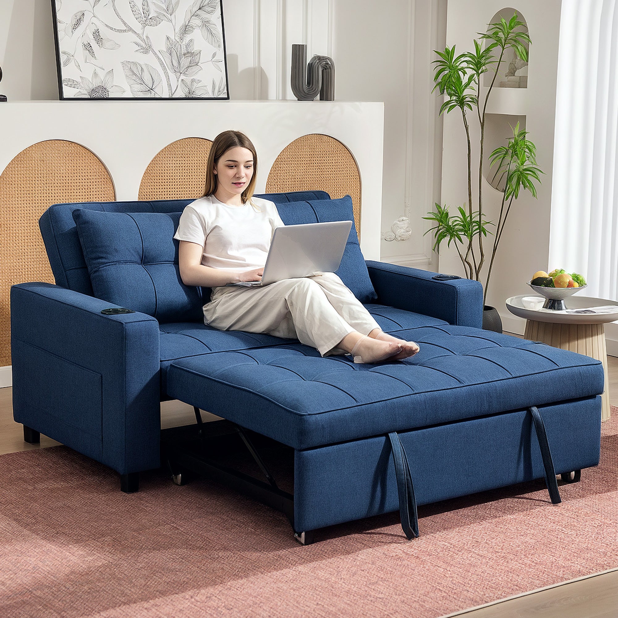 Two-Seater Pull-Out Sofa Bed - Dark Blue