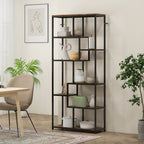 Seven-Tier Geometric Bookcase - Brown/Black