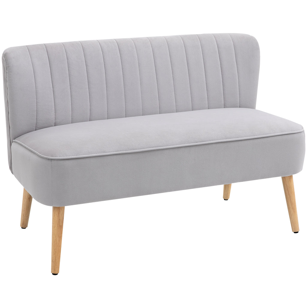 Modern Velvet Double Seat Sofa w/ Wood Frame Foam Padding Soft Comfortable Compact Couch Light Grey