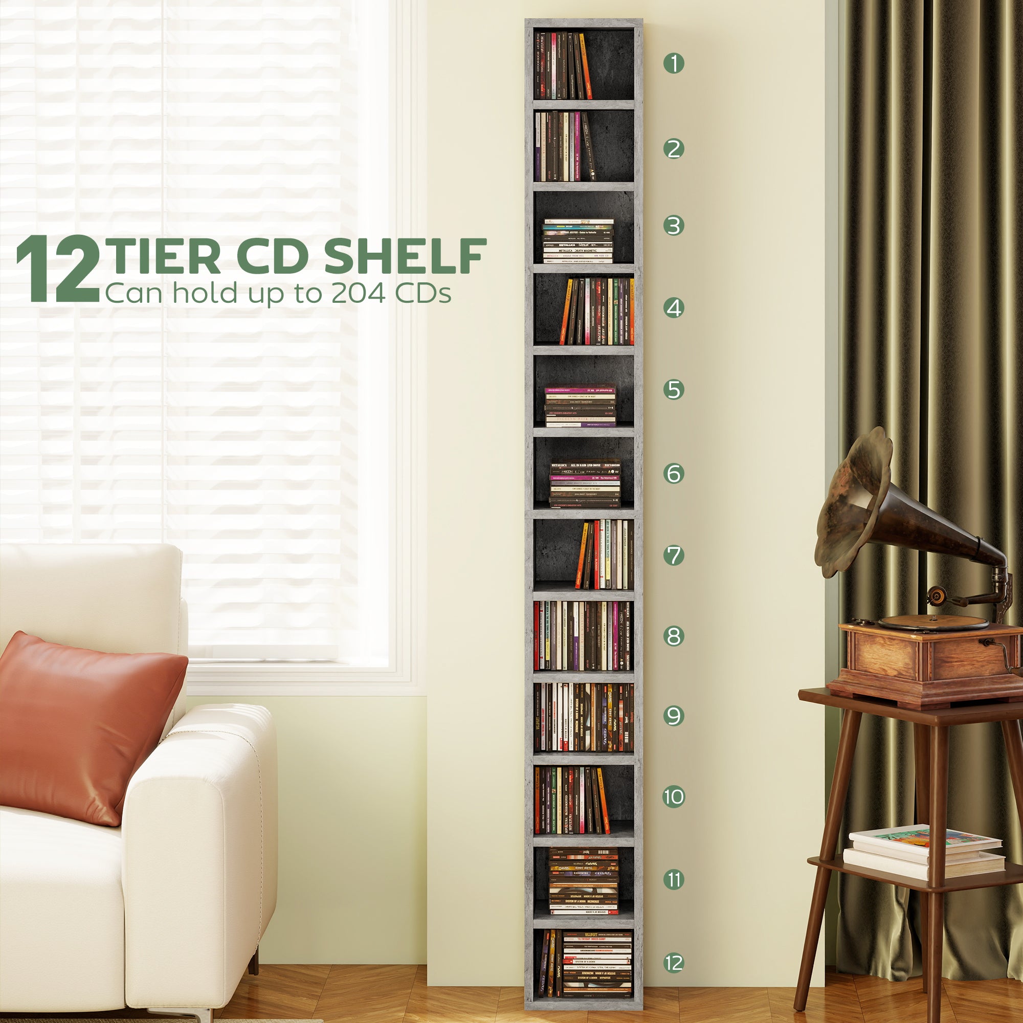204 CD Tall Narrow Media Storage Tower - Cement Grey