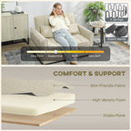2 Seater Sofa Bed, 3-in-1 Convertible Sleeper Sofa with Click-clack Adjustable Backrest and 2 Pillows, Light Brown