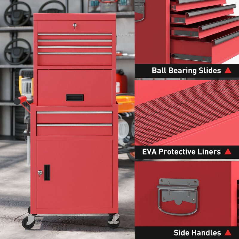 Three-Part Locking Steel Tool Chest on Wheels – Red – image 8 of 9