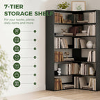 7 Tiers Bookshelf, L-Shaped Corner Bookcase with Anti-Slip Rear Guard, Black Wood Effect