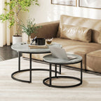 Set of Two Marble-Effect Stacking Tables - Grey