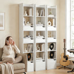 Bookcase Tall Narrow with 5 Tiers and Drawers Freestanding Bookshelf Storage Cabinet for Living Room White Wood Effect