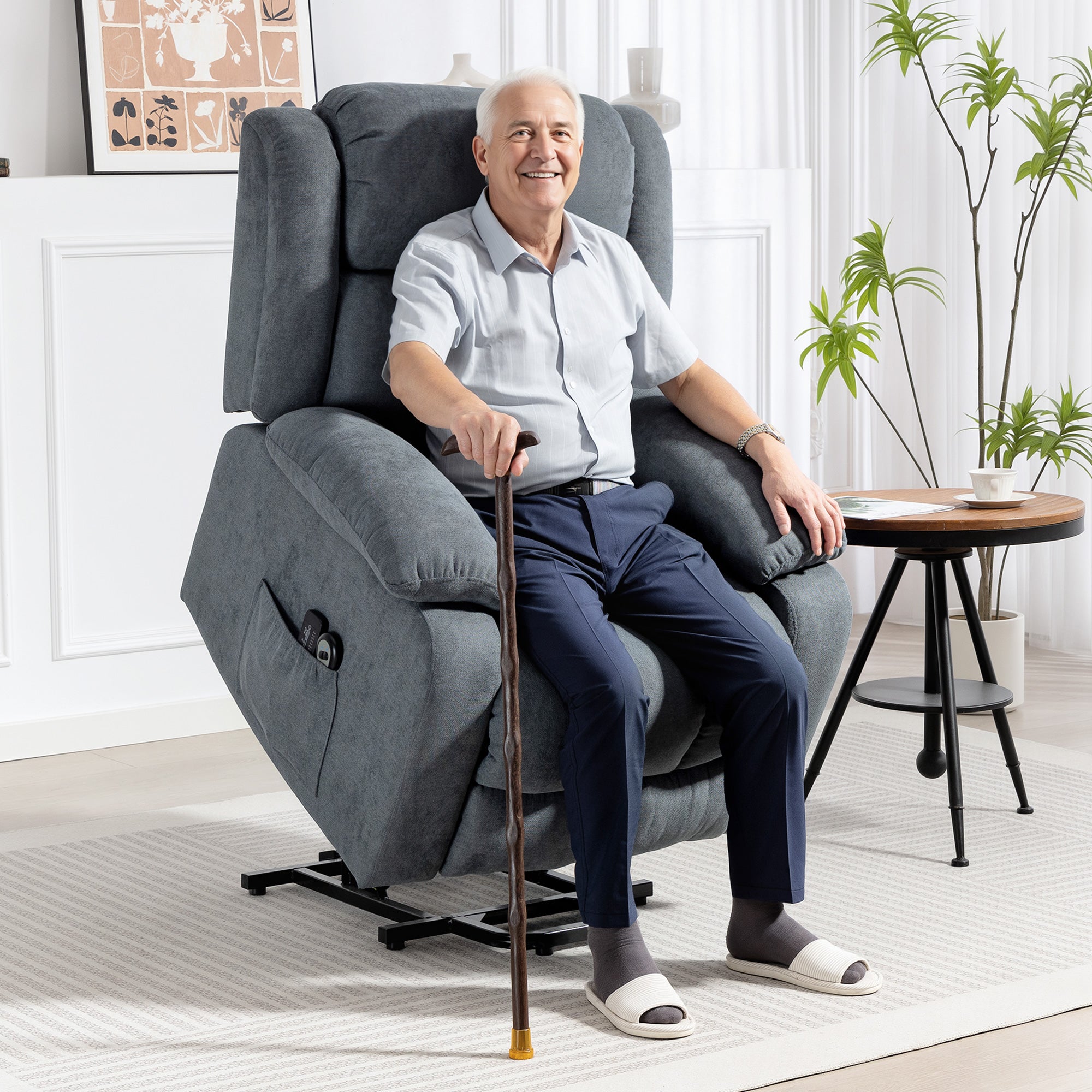 HOMCOM Power Lift Recliner Chair with Vibration Massage, Lift Chair for Elderly with Footrest, Remote, Side Pocket, Grey